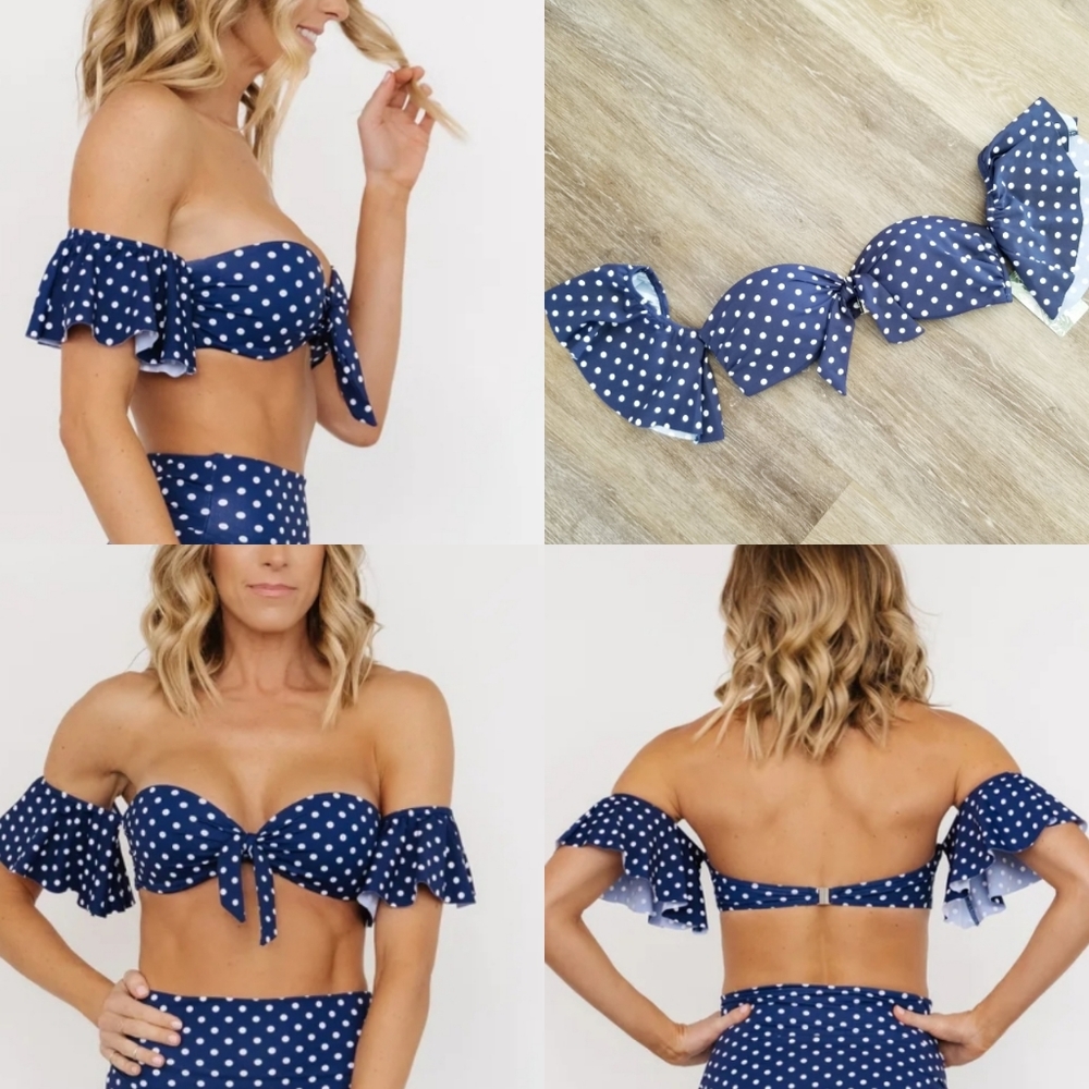 Miami Bikini Top Cropped Polka Dots Ruffle off the Shoulder Sailor Costume